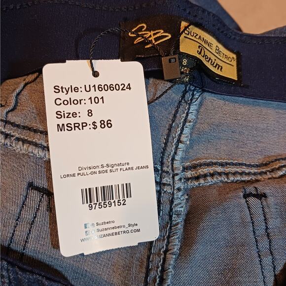 Suzanne Betro Denim Lorne Pull On Flare Jeans NWT Sz 8 - Picture 9 of 11